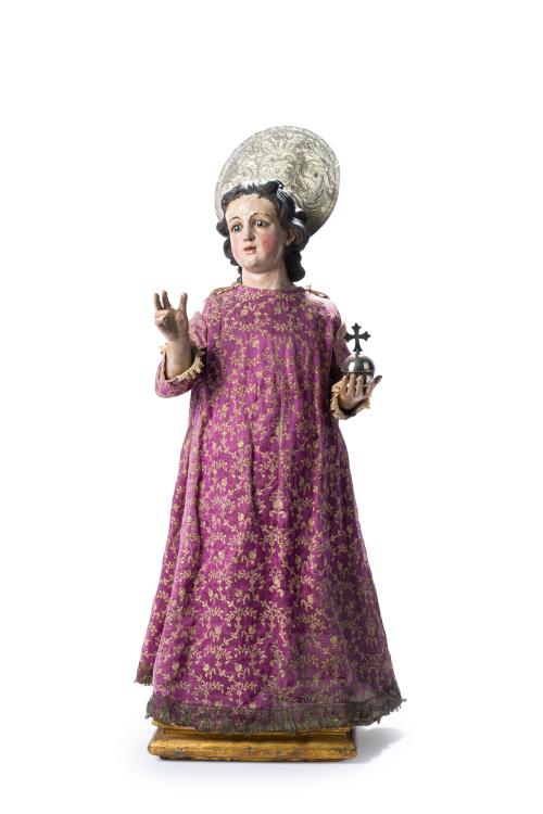 ESCUELA SEVILLANA. Siglo XIX, Niño Jesus como Salvator Mund