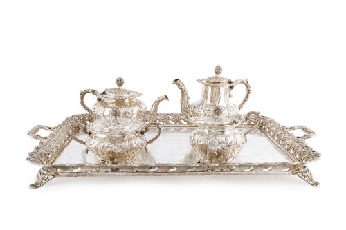 Gran juego de café y té en plata portuguesa punzonada bella