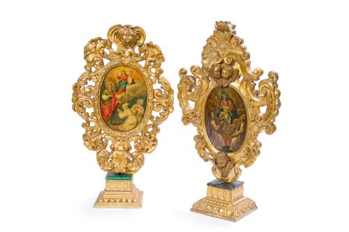 ESCUELA ITALIANA. Siglo XVIII, Pareja de relicarios procesi