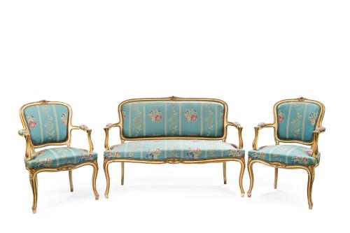 Canape y dos butacas estilo Luis XV, Francia finales s. XIX