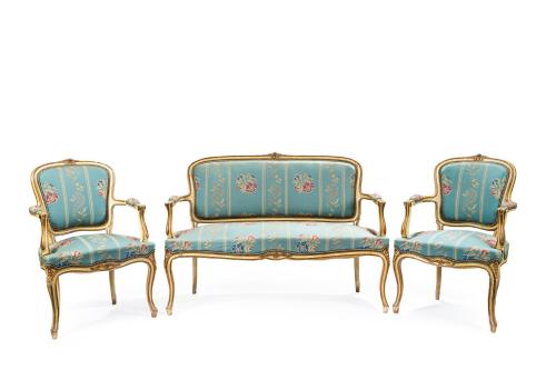 Canape y dos butacas estilo Luis XV, Francia finales s. XIX