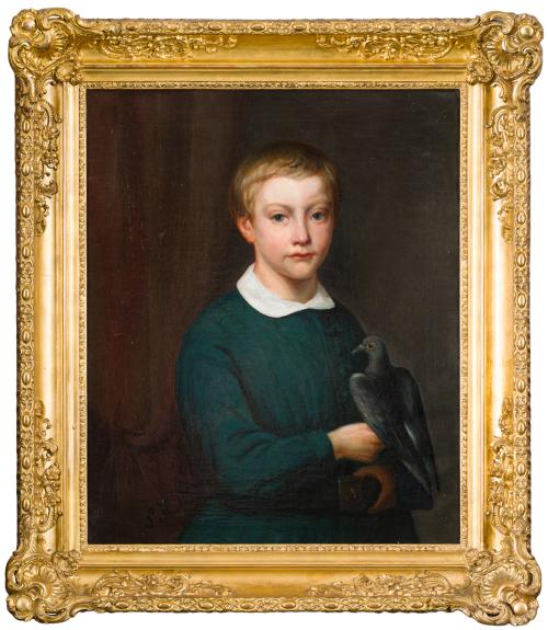 ESCUELA INGLESA. 1852, Retrato de niño con  paloma, Óleo so