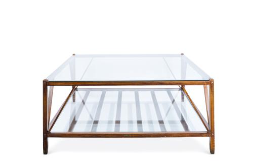 Mesa de centro en madera y cristal de dos alturas