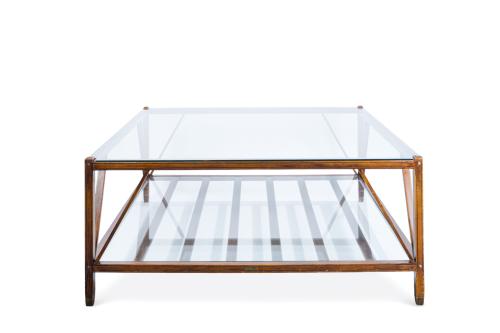 Mesa de centro en madera y cristal de dos alturas