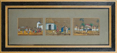 Pareja de placas en hueso birmanas pintadas. Enmarcadas.