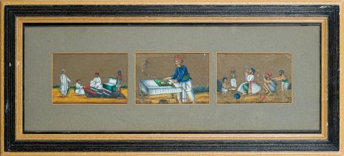 Pareja de placas en hueso birmanas pintadas. Enmarcadas.