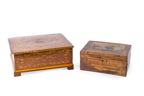 Lote de dos cajas en madera con marquetería, s. XIX.Una e