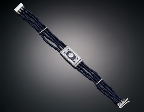 PULSERA RECTANGULAR CON ZAFIROS Y DIAMANTES EN ORO BLANCO D