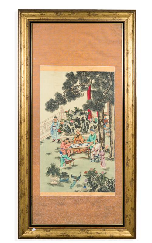 ESCUELA CHINA S.XX"Escena campestre"Decorativa escena p