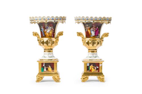 Pareja de copas en porcelana centroeuropea esmaltada france