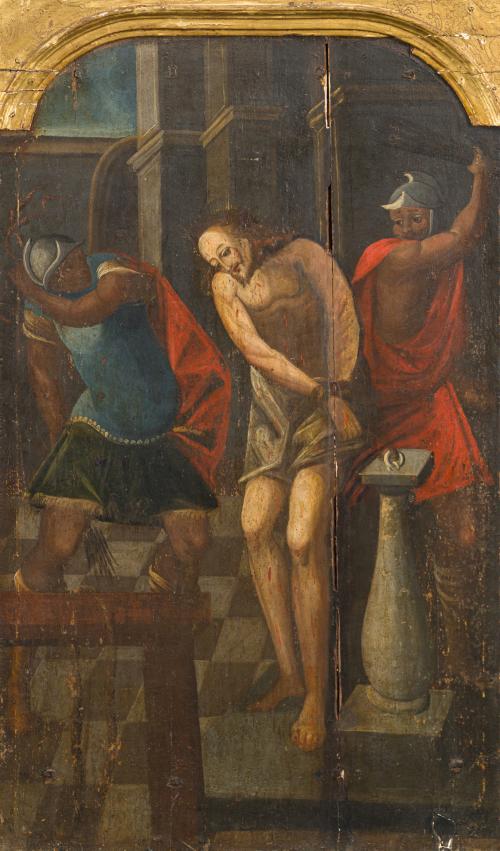 ESCUELA CORDOBESA. Siglo XVI, La flageacion de Cristo, Óleo