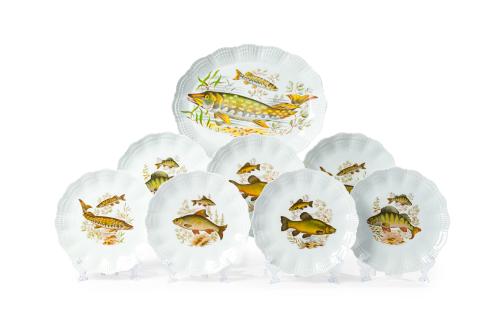 Vajilla para pescado en porcelana Limoges con decoración es
