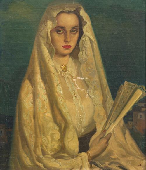 670   -  <p><span class="object_author">JOSÉ BARDASANO BAOS (Madrid, 1910-1979) - Retrato de dama con mantilla</span></p>