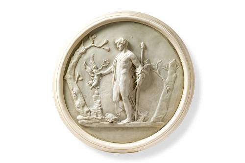 Juego de cuatro tondos en biscuit con escenas grecolatinas 