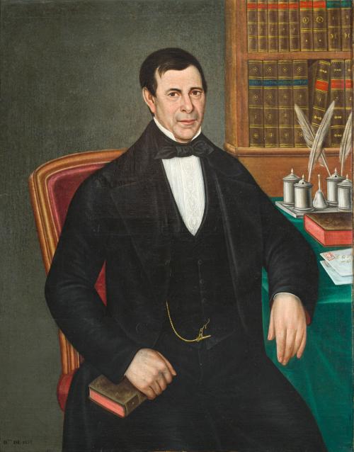 ESCUELA ESPAÑOLA. 1857, Retrato de magistrado, Óleo sobre l