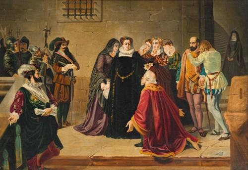 ESCUELA FRANCESA. 1884, La reina María Estardo sale de su p