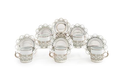 Juego de cafe de 6 servicios con monturas en plata portugue