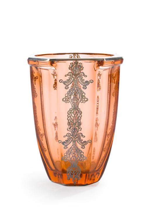 Jarrón estilo Art Decó en cristal ámbar con aplicaciones me