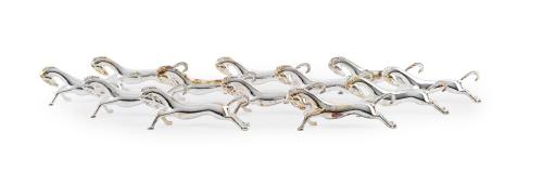 Juego de doce soportes para cubiertos en forma de caballo e