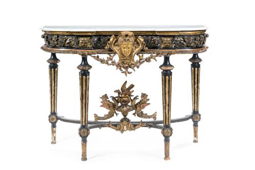 Consola Napoleón III, Francia c.1870.En madera tallada y 