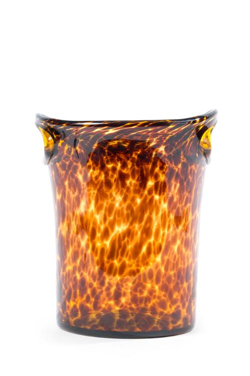 Hielera en cristal con decoración moteada. 