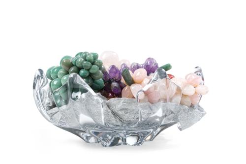 Centro en cristal y uvas en piedras duras. 