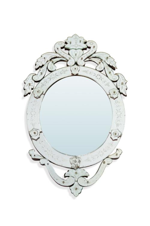 Espejo ovalado en vidrio de Murano grabado al ácido, Veneci