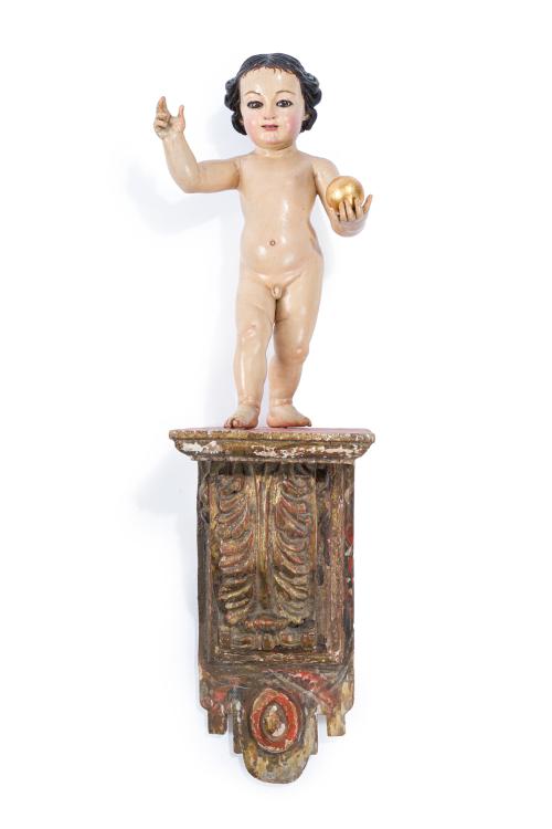 ESCUELA ESPAÑOLA. Siglo XIX, Escultura de niños Jesus sobre