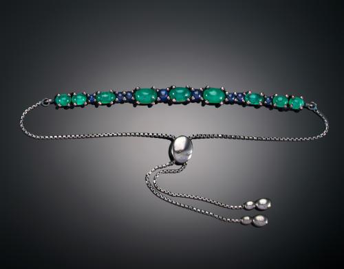 PULSERA CON ESMERALDAS Y ZAFIROS EN PLATA 