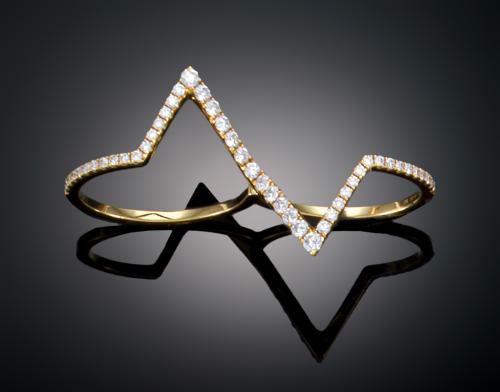 SORTIJA DOBLE DEDO DISEÑO GEOMÉTRICO CON DIAMANTES EN ORO A