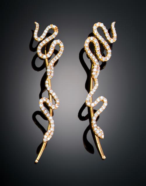 PENDIENTES SERPIENTE EN PAVÉ DE DIAMANTES EN ORO AMARILLO D