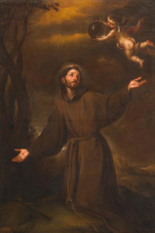 497   -  <p><span class="object_author">BARTOLOMÉ ESTEBAN MURILLO Y TALLER (Sevilla,  1618- 1682). 1650-1680 - San Francisco recibiendo la ampolla de agua<br/></span></p>