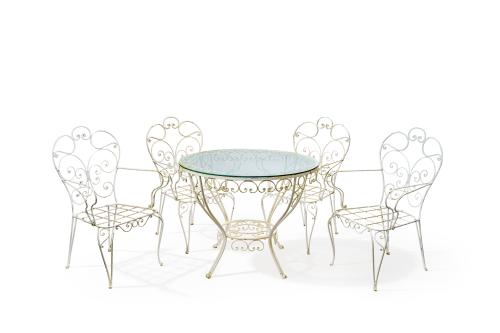 Conjunto de jardín formado por mesa circular con tapa en cr