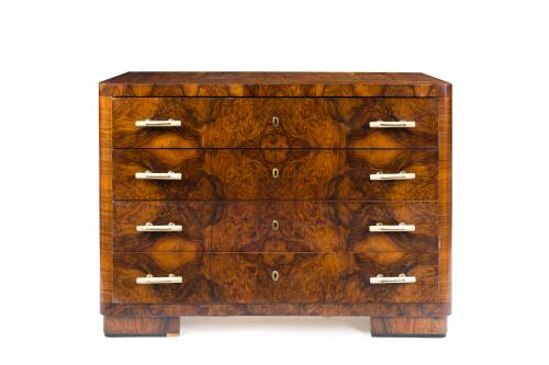 Cómoda Art Decó, Italia, c. 1930En madera de raíz de noga