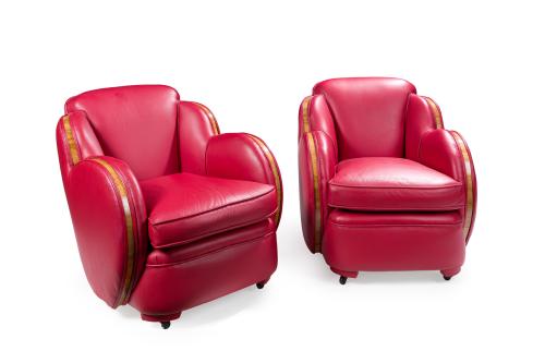 Pareja de butacas Art Deco, c. 1930 Tapicería en sky rojo