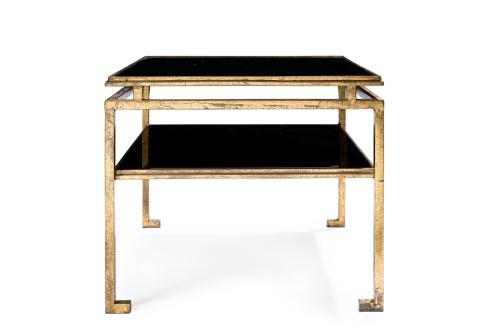 Mesa auxiliar de estilo oriental en metal dorado y cristal 