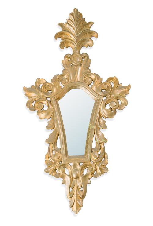 Cornucopia del siglo XIX en madera tallada y dorada con dec