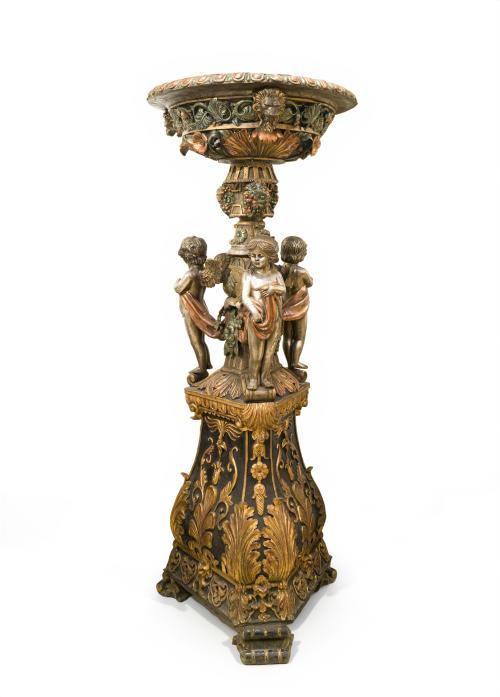 Gran fuente en bronce pavonado y pintado de estilo ecléctic