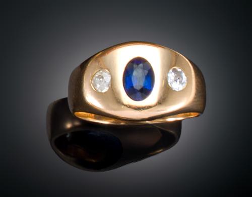 SORTIJA ESTILO TRESILLO CON ZAFIRO SINTÉTICO Y DIAMANTES EN