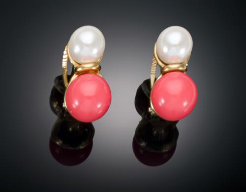 PENDIENTES CON PERLA CULTIVADA Y PIEDRA DE COLOR EN ORO AMA