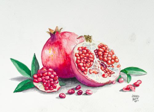 IGNACIO VISIERS (Madrid, 1962), Bodegón de granadas, Acuare