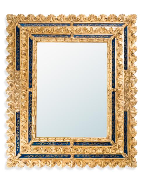 Espejo rectangular en madera tallada y doradaMarco con de