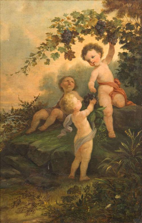 593   -  <p><span class="object_author">ESCUELA ESPAÑOLA. Siglo XIX - Tres amocillos o alegoría del otoño</span></p>