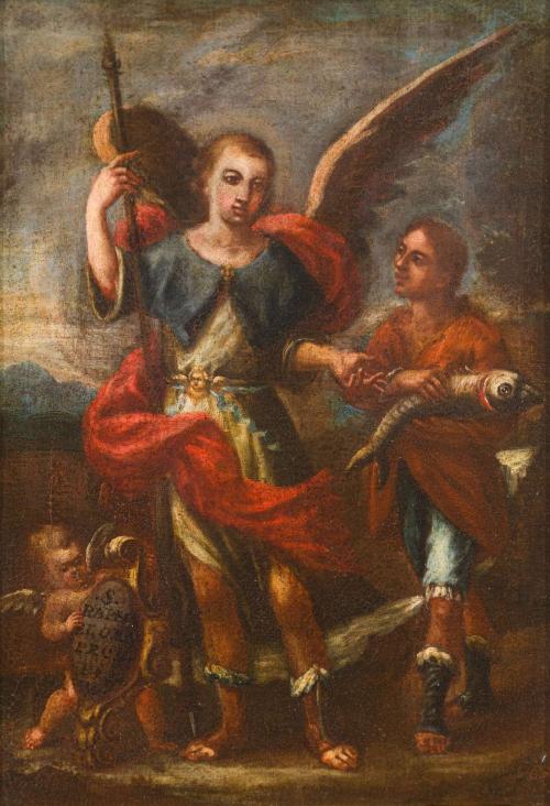 560   -  <p><span class="object_author">ESCUELA ANDALUZA. Siglo XVIII - Tobías con el arcángel San Rafael</span></p>