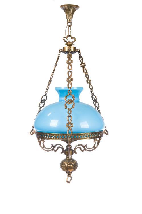 Lámpara de techo quinqué en bronce dorado con decoración de