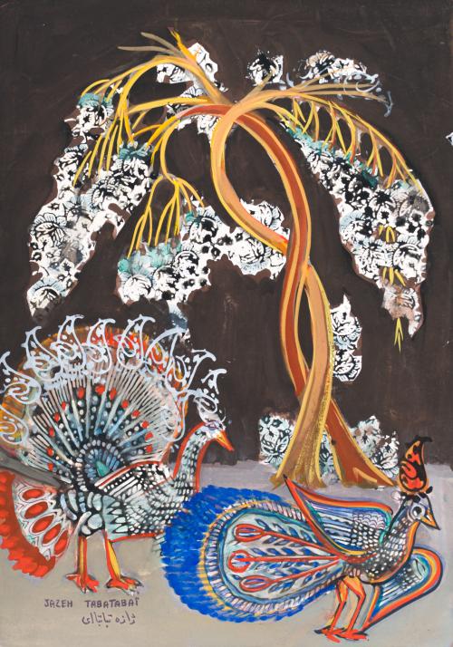 JAZEH TABATABAÏ (Irán, 1931-2008), Pavos reales, Gouache so