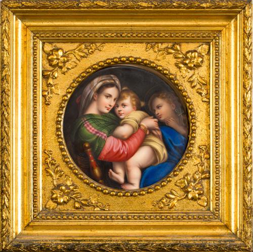 Tondo en porcelana representando la "Madonna Della Seggiola