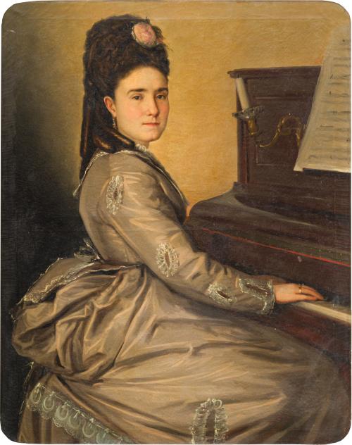 ESCUELA ESPAÑOLA. Segunda mitad del siglo XIX, Dama tocando