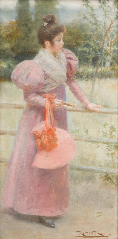 ROMÁN RIBERA (Barcelona, 1849-1935), Una joven, Óleo sobre 