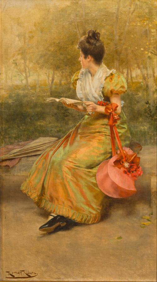 ROMÁN RIBERA (Barcelona, 1849-1935), Una joven, Óleo sobre 